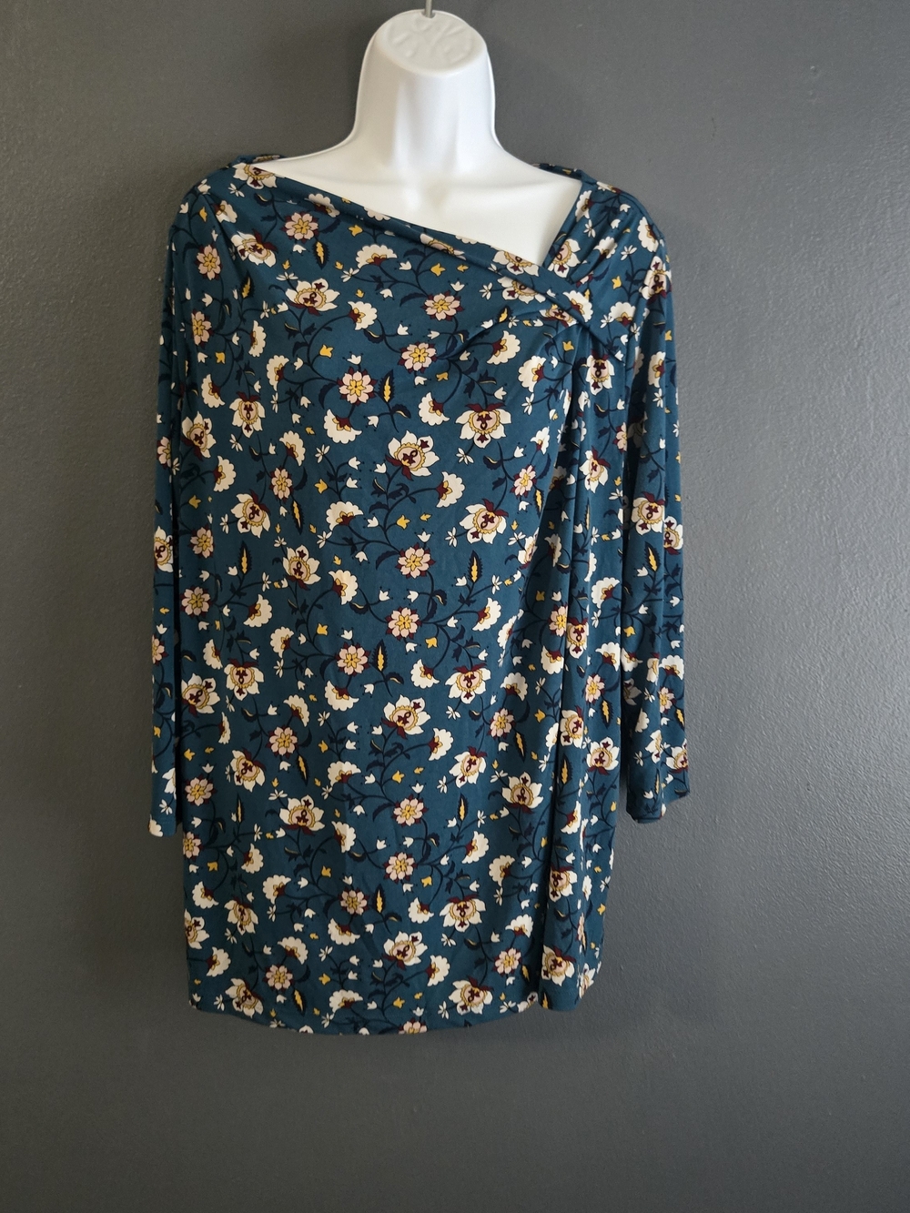 Liz Claiborne Teal Earthy Floral Cottagecore Workwear Blouse 1X
